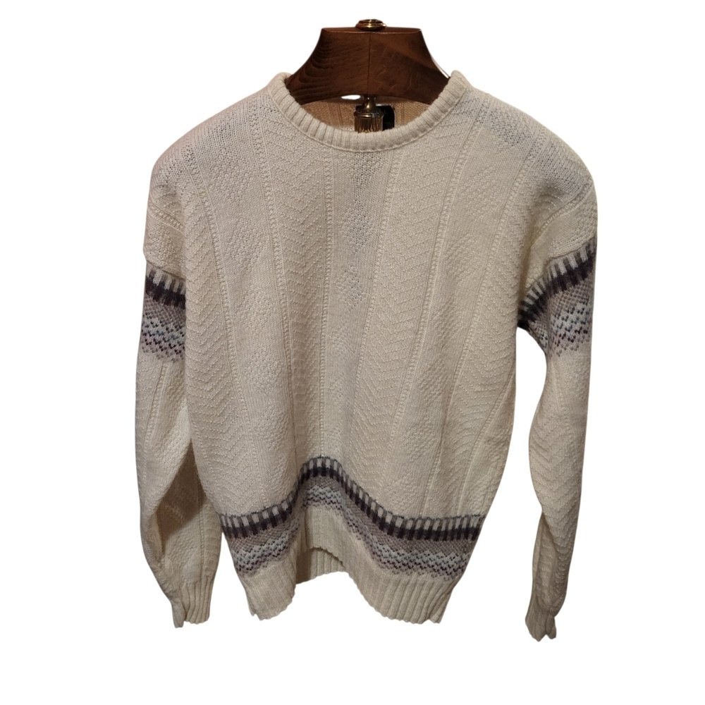 Vintage Robert Bruce Mens Cream Wool Blend Ski Sweater Sz Large Made In The USA